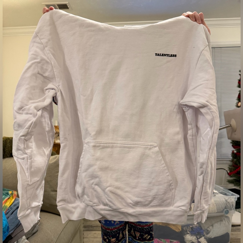 TALENTLESS Women's white hooded sweatshirt